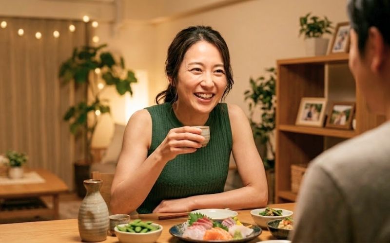 長野の地酒で晩酌を楽しむ夫婦