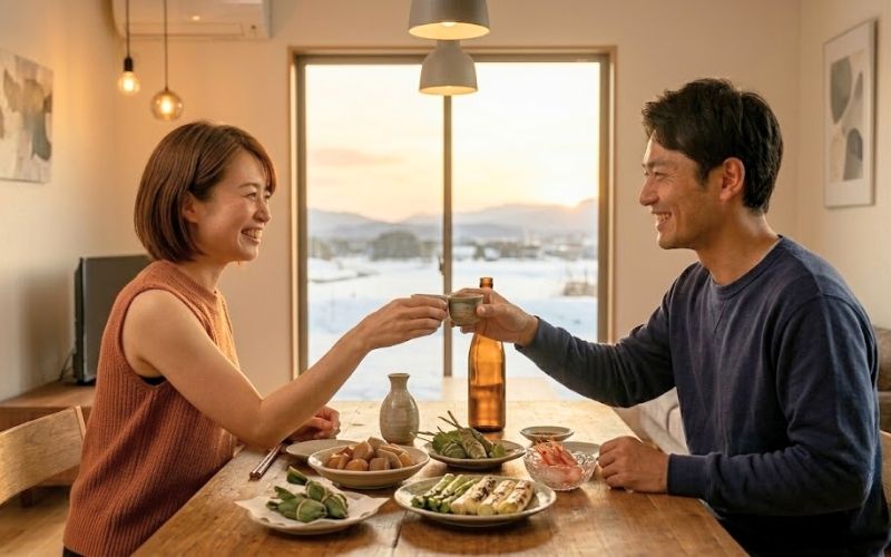 新潟の地酒と肴で晩酌を楽しむ夫婦
