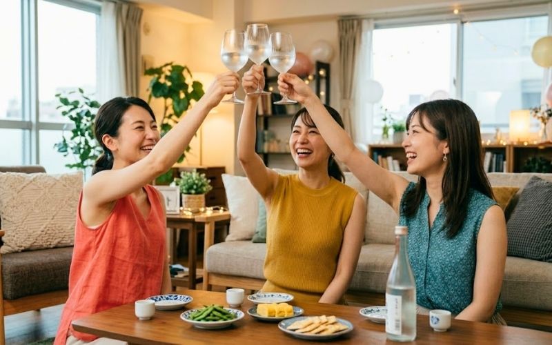 生酒で乾杯する女子会のイメージ。
